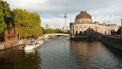 Bode Museum TV Tower and Spree in Berlin Germany Video stock 251817207
