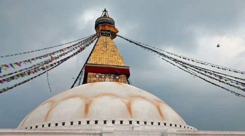 Bodhnath stupa with prayer flags Stock Footage 56713085