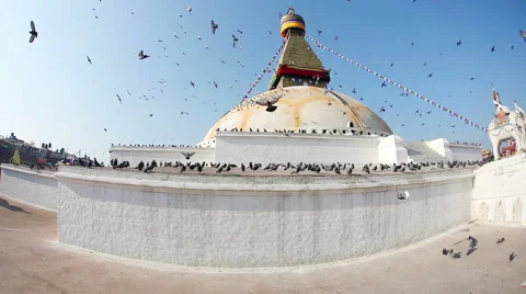 Bodhnath stupa with prayer flags Video stock 56713104