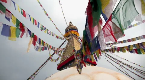 Bodhnath stupa with prayer flags Stock Footage 56713176