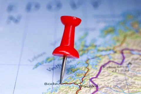 Bodo, Norway pinned on map Stock Photos