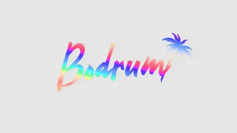 Bodrum. Animated text, palm tree. 4K, Transparent Alpha channel. Stock Footage 157649719