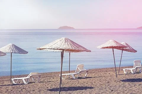 Bodrum Bitez Beach With Straw Umbrella - Aegean Sea. Retro ?mage Bodrum Bitez Photos