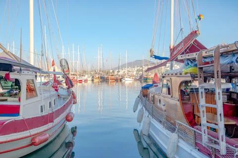 Bodrum / Turkey - 27 September 2019: Sailboats in the harbour of Bodrum, Turkey. Stock Photos