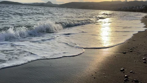 Bodrum Turkey Sunset Waves Breaking On A Beach Stock Footage 230038693