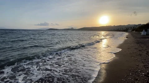 Bodrum Turkey Sunset Waves Breaking On A Beach Stock Footage 230102331