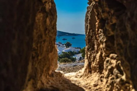 Bodrum Windmill Hill with historic windmill ruins and panoramic view of Kos.. Stock-Fotos