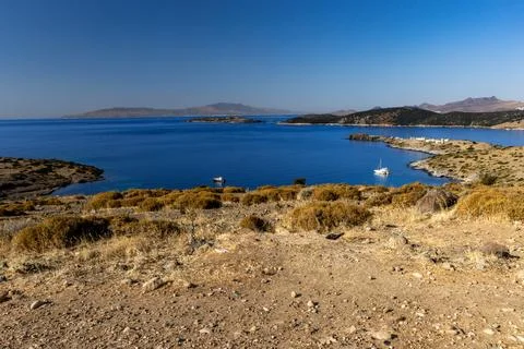 Bodrum Windmill Hill with historic windmill ruins and panoramic view of Kos.. Stock Photos