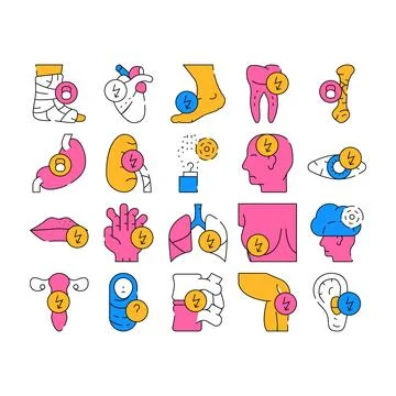 Body Aches Problem Collection Icons Set Vector Stock Illustration