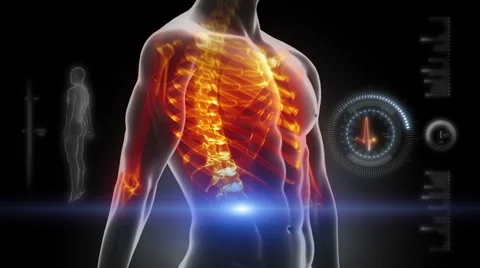 BODY ANATOMY FIRE SCAN SKELETON Stock Footage