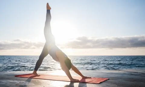 Body balance elements with leg stretching up Stock Photos