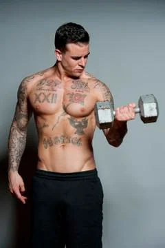 Body Builder With Free Weights Stock Photos