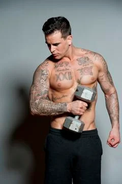 Body Builder With Free Weights Stock Photos