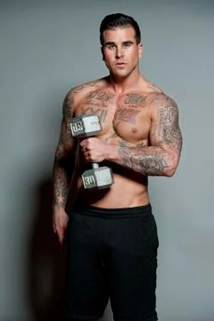 Body Builder With Free Weights Stock Photos