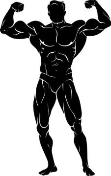 Body Builder Front View Silhouette Stock Illustration