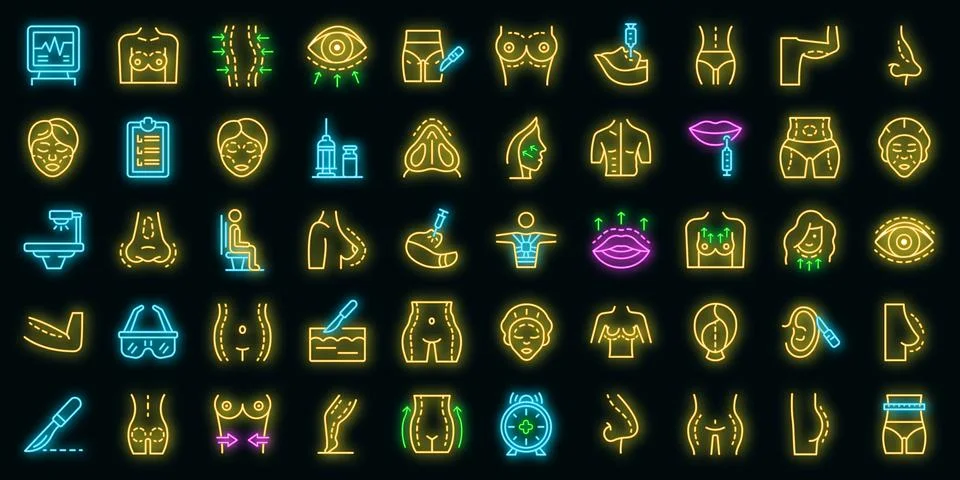 Body correction icons set vector neon Stock Illustration