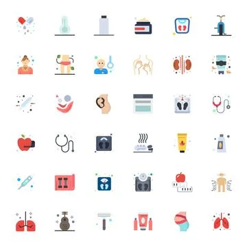 Body Digital Vector Pack containing 36 Detail Enhanced Flat 256x256 Icons Stock Illustration