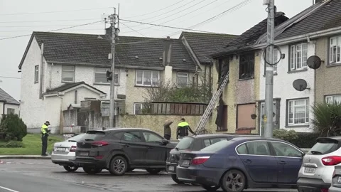 Body discovered in another fire at Edenderry arson attack house - GVs Stock Footage 331367148