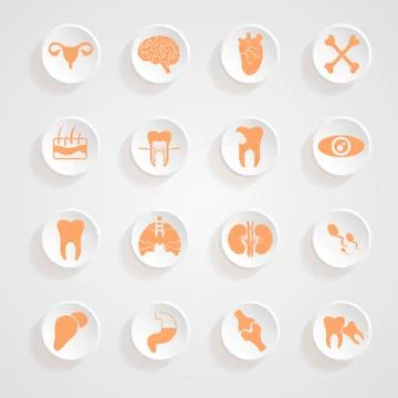 Body icons button shadows  vector set Stock Illustration