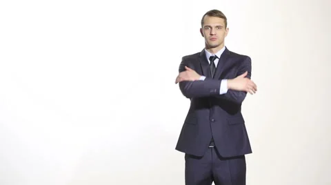 Body language. man in business suit isolated white background. Training managers Stock Footage 59746028