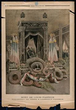The body of Louis Pasteur lying in-state at the Institut Pasteur in Paris. .. Illustrazione stock