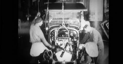 Body lowered from the conveyor being fitted on frame Stock Footage