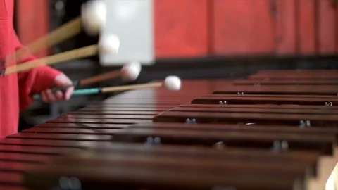 Body with no head of Man playing the marimba in red outfit Stock Footage 104479699