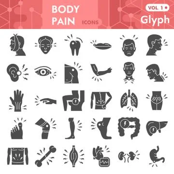 Body pain solid icon set, Pain in human body symbols collection or sketches Stockillustratie
