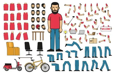 Body parts and objects to create a bearded man Stock Illustration
