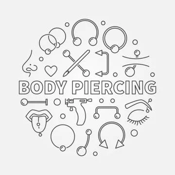 Body Piercing round vector illustration in thin line style Stock Illustration