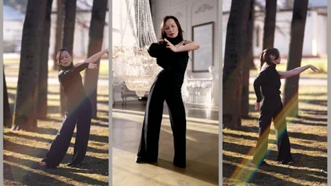 Body plastic in motion against the background of a forest and in an interior  Stock-Footage 313870906