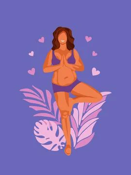 Body positive. Acceptance of yourself. Plus size beautiful curvy happy girl is Stock Illustration