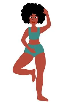 Body positive concept. Black Plus size Woman standing in pose yoga. Stock Illustration