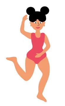 Body positive concept. Plus size Woman standing in pose yoga. Stock Illustration