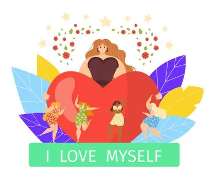 Body positive concept vector illustration. Beautiful plus size women dancing. I Stock Illustration