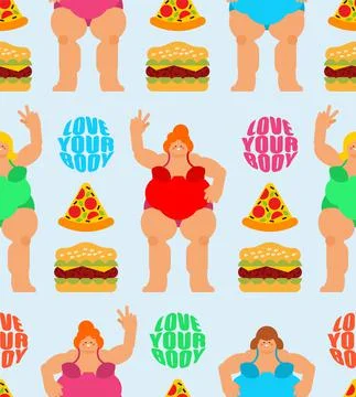 Body-positivity pattern seamless. Fat cheerful woman background. vector textu Stock Illustration