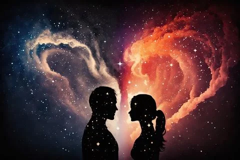 Body silhouette with space abody of lover silhouette with space and galaxy .. Illustrazione stock