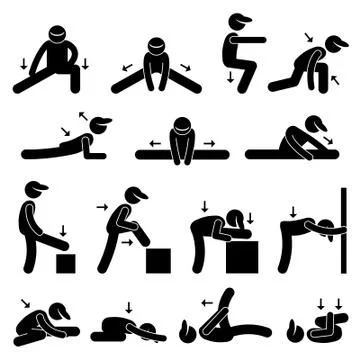 Body Stretching Exercise Stick Figure Pictogram Icon Stock Illustration