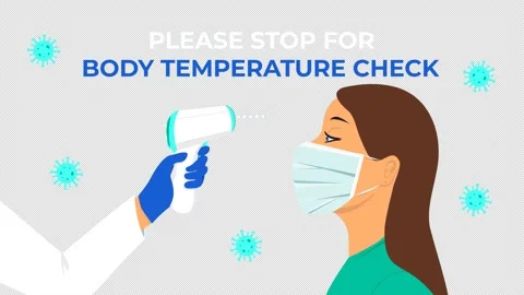 Body temperature check required sign Coronavirus pandemic prevention animation Stock Footage 137662976