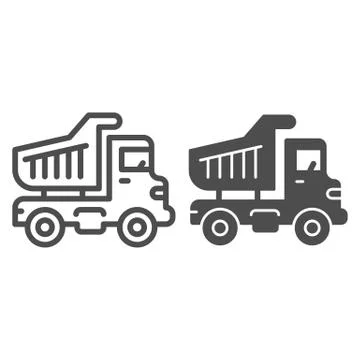 Body truck line and solid icon, heavy equipment concept, dump truck sign on Stock Illustration