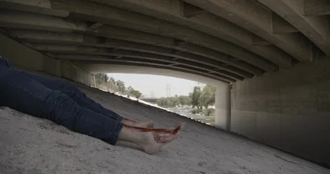 Body Under Bridge LA River Crime Scene Stock Footage 90583306