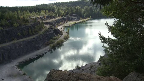 Body of water in old rock quarry Stock Footage 75242532