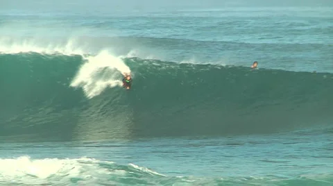 Bodyboarder Does Huge Air At Pipeline Stock Footage 1044451