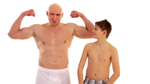 Bodybuilder and boy 1 Stock Footage 24630860