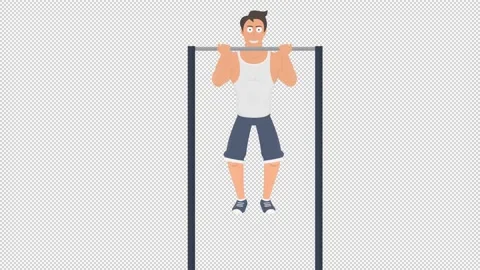 Bodybuilder. Animation pull-up on the horizontal bar. Cartoon Stock Footage 151159179