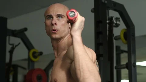 Bodybuilder athletic man workout muscles exercise Stock Footage 127545127