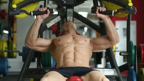 Bodybuilder athletic man workout muscles exercise Video stock 127545168