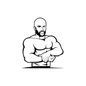 Bodybuilder with big muscles posing Stock Illustration