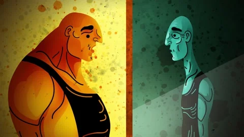 Bodybuilder with body dysmorphia seeing himself as skinny in a mirror Stock Footage 342376742