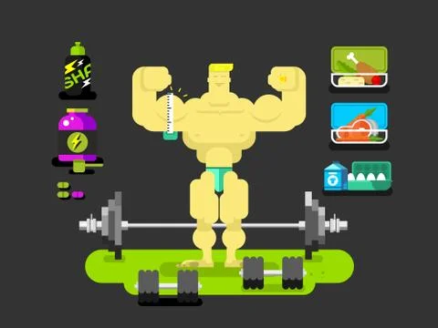 Bodybuilder character flat Stock Illustration